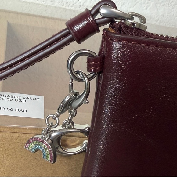 Coach Boxed Corner Zip Wristlet With Charms in Dark Wine Shiny Smooth Leather - Picture 4 of 8